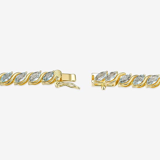 Womens Genuine Blue Topaz 18K Gold Over Silver Tennis Bracelet