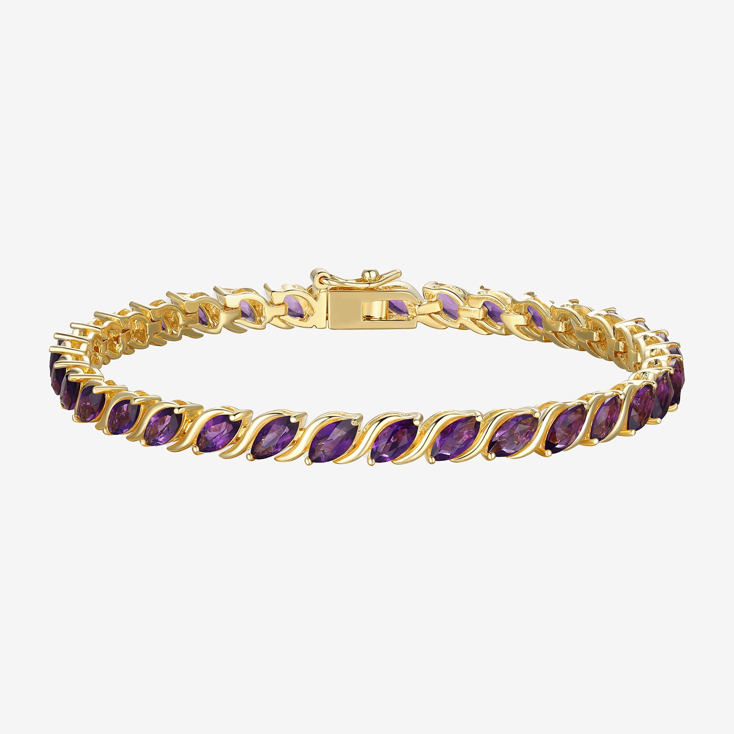 Womens Genuine Purple Amethyst 18K Gold Over Silver Tennis Bracelet