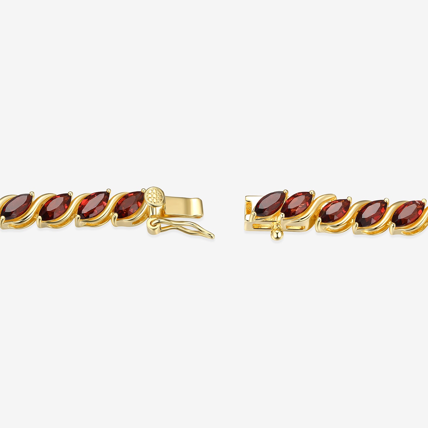 Womens Genuine Red Garnet 18K Gold Over Silver Tennis Bracelet