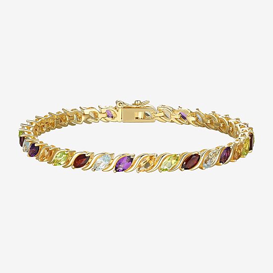 Genuine Mulit-Stone 18K Gold Over Silver Tennis Bracelet