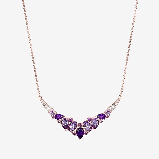 Womens Purple Amethyst 14K Rose Gold Over Silver 18 Inch Chevron Necklace