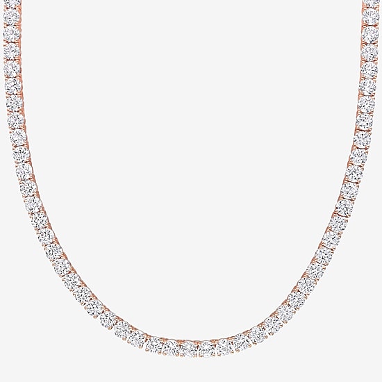Womens White Sapphire 18K Rose Gold Over Silver 17 Inch Tennis Necklace