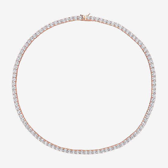 Womens White Sapphire 18K Rose Gold Over Silver 17 Inch Tennis Necklace