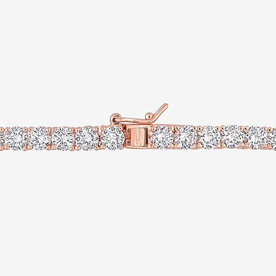 Womens White Sapphire 18K Rose Gold Over Silver 17 Inch Tennis Necklace
