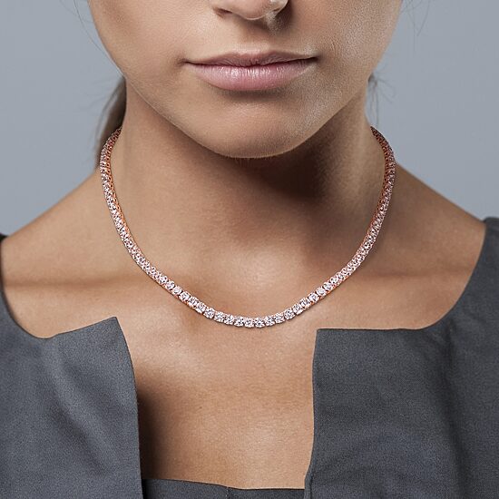 Womens White Sapphire 18K Rose Gold Over Silver 17 Inch Tennis Necklace