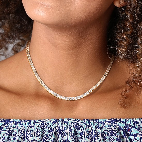 Womens White Sapphire 18K Gold Over Silver 17 Inch Tennis Necklace