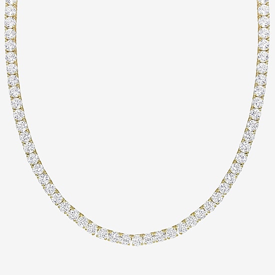 Womens White Sapphire 18K Gold Over Silver 17 Inch Tennis Necklace
