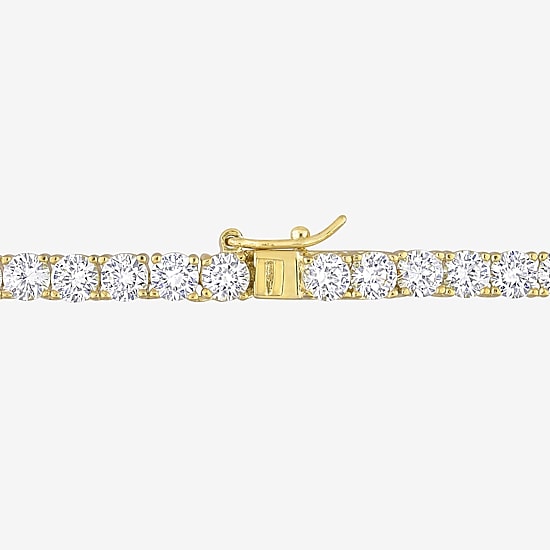 Womens White Sapphire 18K Gold Over Silver 17 Inch Tennis Necklace