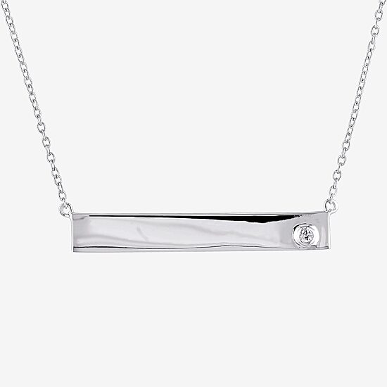 Womens Genuine White Sapphire Sterling Silver Bar 17 Inch Pendant Necklace