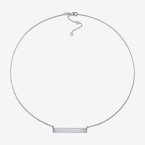 Womens Genuine White Sapphire Sterling Silver Bar 17 Inch Pendant Necklace