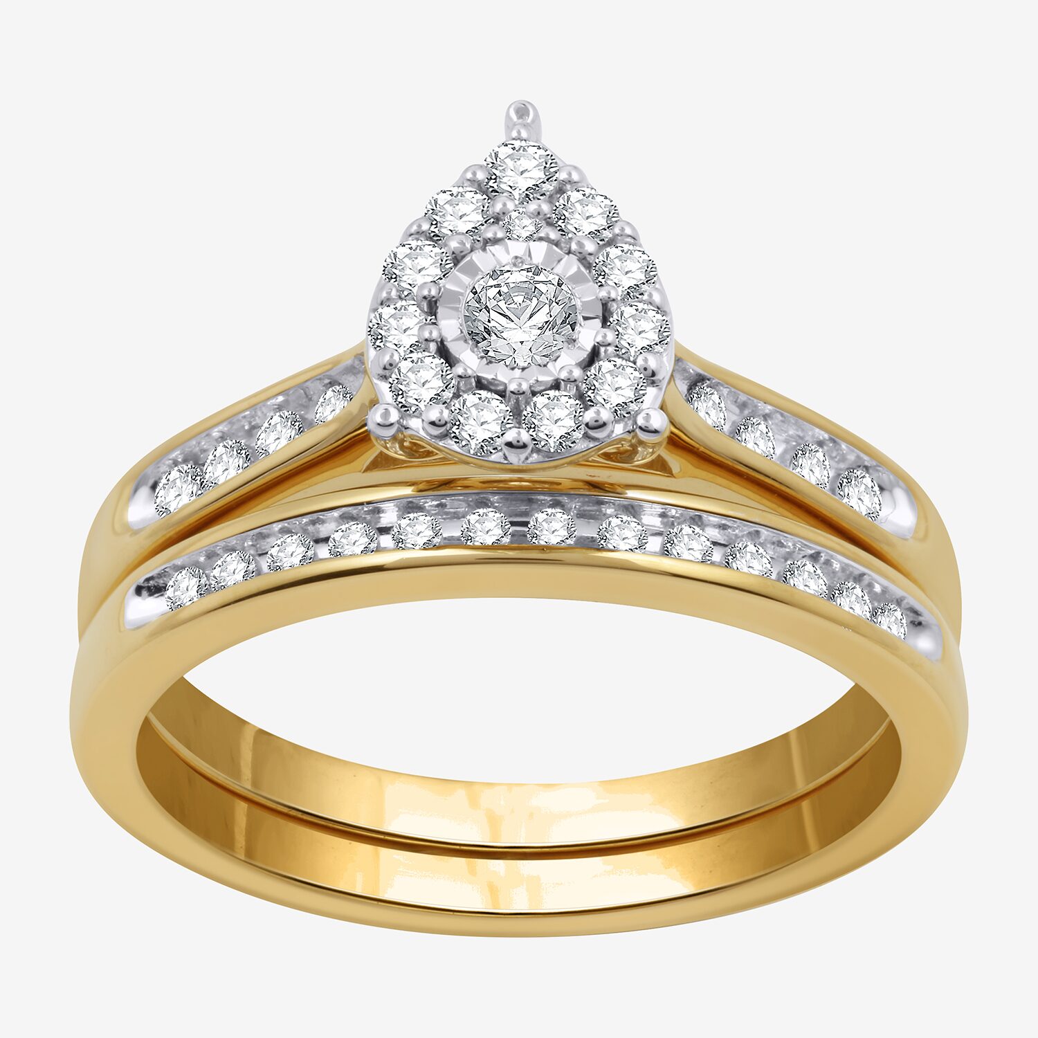 I Said Yes (H-I / I1) Womens 3/8 CT. T.W. Lab Grown White Diamond Sterling Silver Pear Side Stone Halo Bridal Set