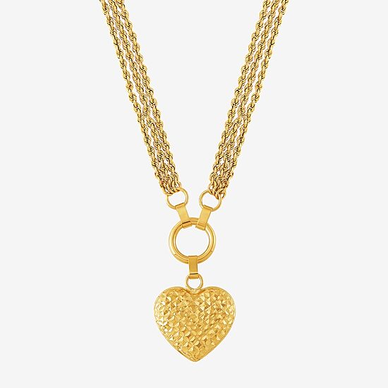 Womens 10K Gold Heart 17 Inch Pendant Necklace
