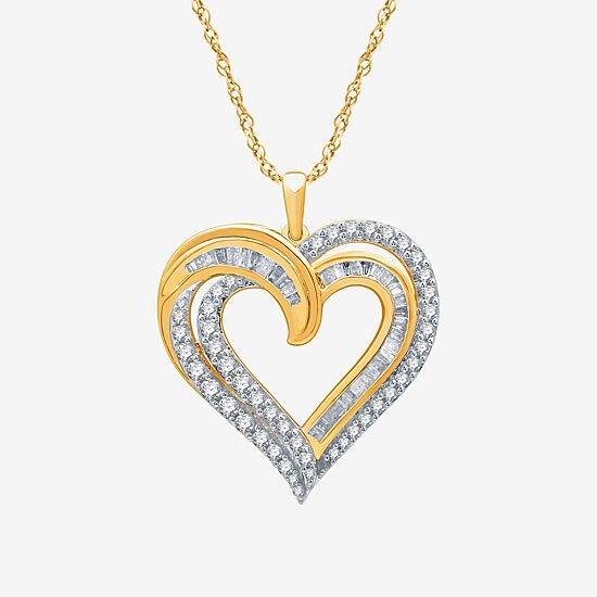 Womens 1 CT. T.W. Natural White Diamond 14K Gold Over Silver Heart 18 Inch Pendant Necklace