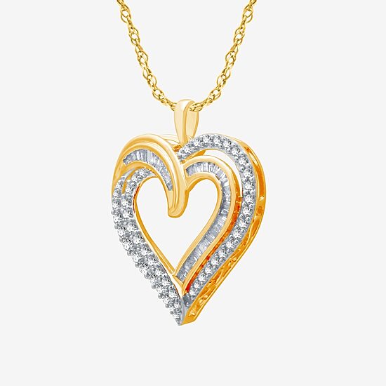 Womens 1 CT. T.W. Natural White Diamond 14K Gold Over Silver Heart 18 Inch Pendant Necklace