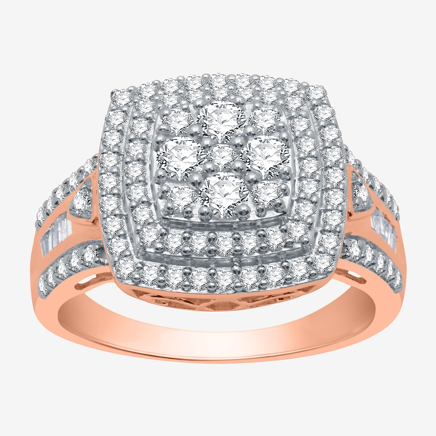 Womens 1 CT. T.W. Natural White Diamond Sterling Silver Halo Cocktail Ring