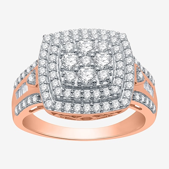 Womens 1 CT. T.W. Natural White Diamond Sterling Silver Halo Cocktail Ring