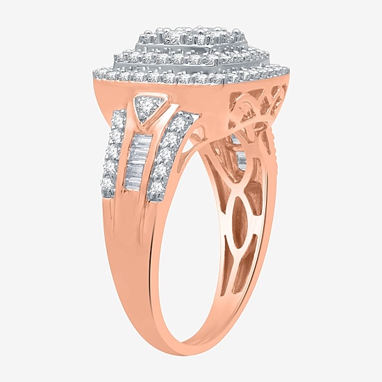 Womens 1 CT. T.W. Natural White Diamond Sterling Silver Halo Cocktail Ring