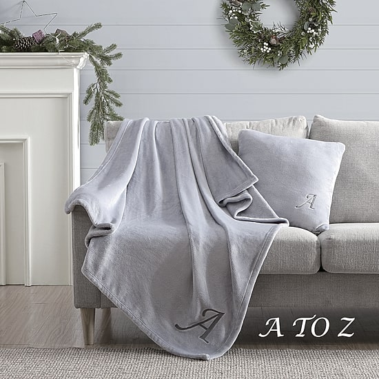 Swift Home Ultra Soft Embroidered Monogram Blanket 50"X60" Washable Midweight Throw