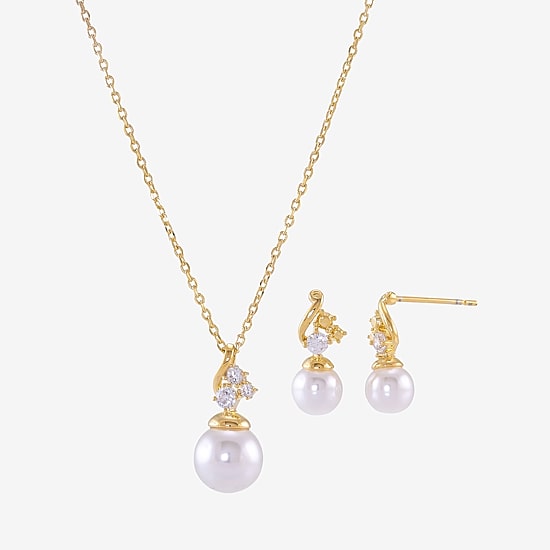 Sparkle Allure Womens Simulated Pearl 14K Gold Over Brass 2-pc. Jewelry Set