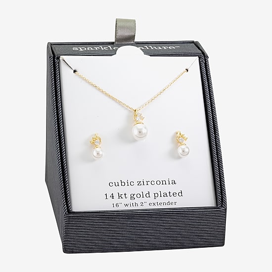 Sparkle Allure Womens Simulated Pearl 14K Gold Over Brass 2-pc. Jewelry Set