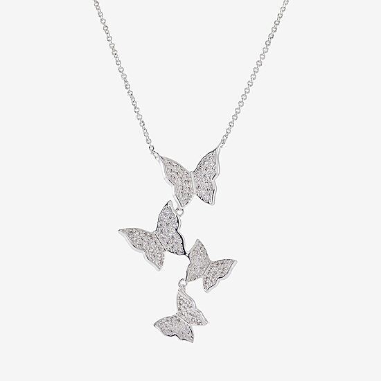 Sparkle Allure Womens Cubic Zirconia Pure Silver Over Brass Butterfly 16 Inch Pendant Necklace