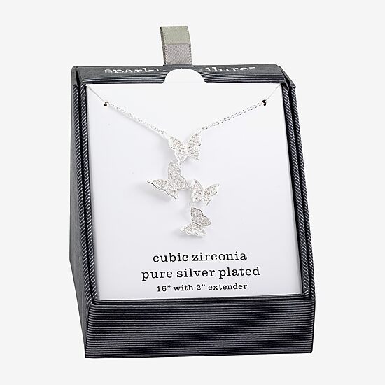 Sparkle Allure Womens Cubic Zirconia Pure Silver Over Brass Butterfly 16 Inch Pendant Necklace
