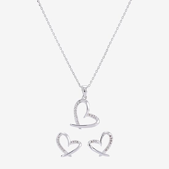 Sparkle Allure Womens Cubic Zirconia Pure Silver Over Brass Heart 2-pc. Jewelry Set