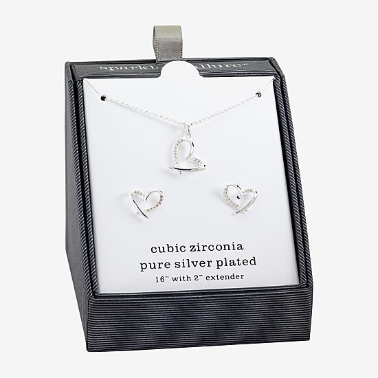 Sparkle Allure Womens Cubic Zirconia Pure Silver Over Brass Heart 2-pc. Jewelry Set