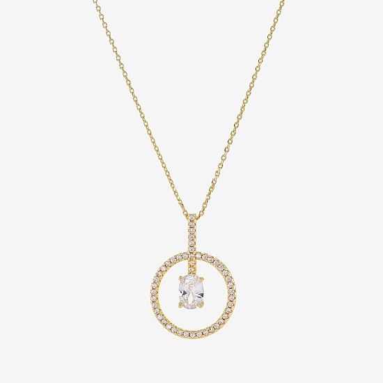 Sparkle Allure Womens Cubic Zirconia 14K Gold Over Brass Round 16 Inch Pendant Necklace
