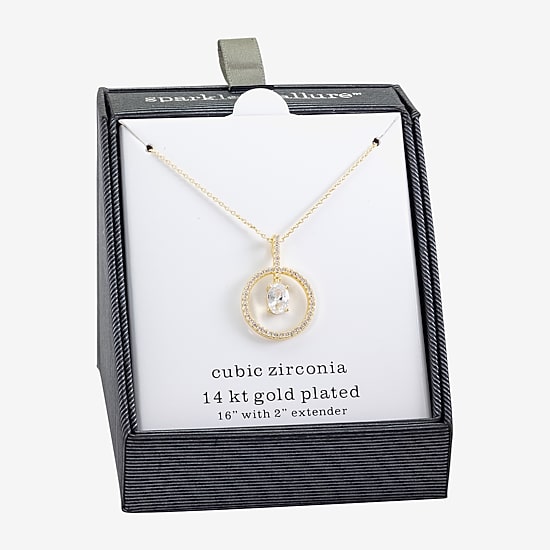 Sparkle Allure Womens Cubic Zirconia 14K Gold Over Brass Round 16 Inch Pendant Necklace