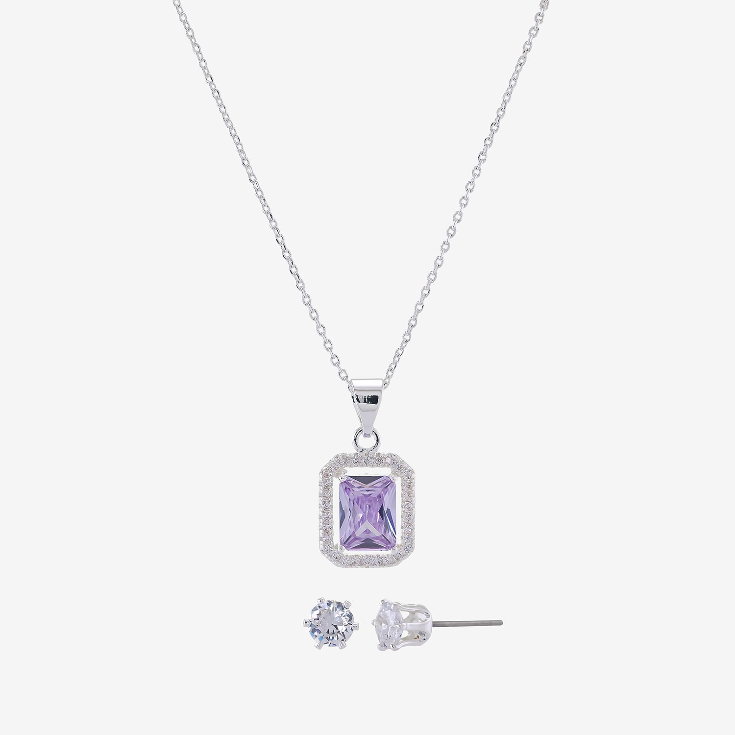 Sparkle Allure Halo Womens Purple Cubic Zirconia Pure Silver Over Brass 2-pc. Jewelry Set