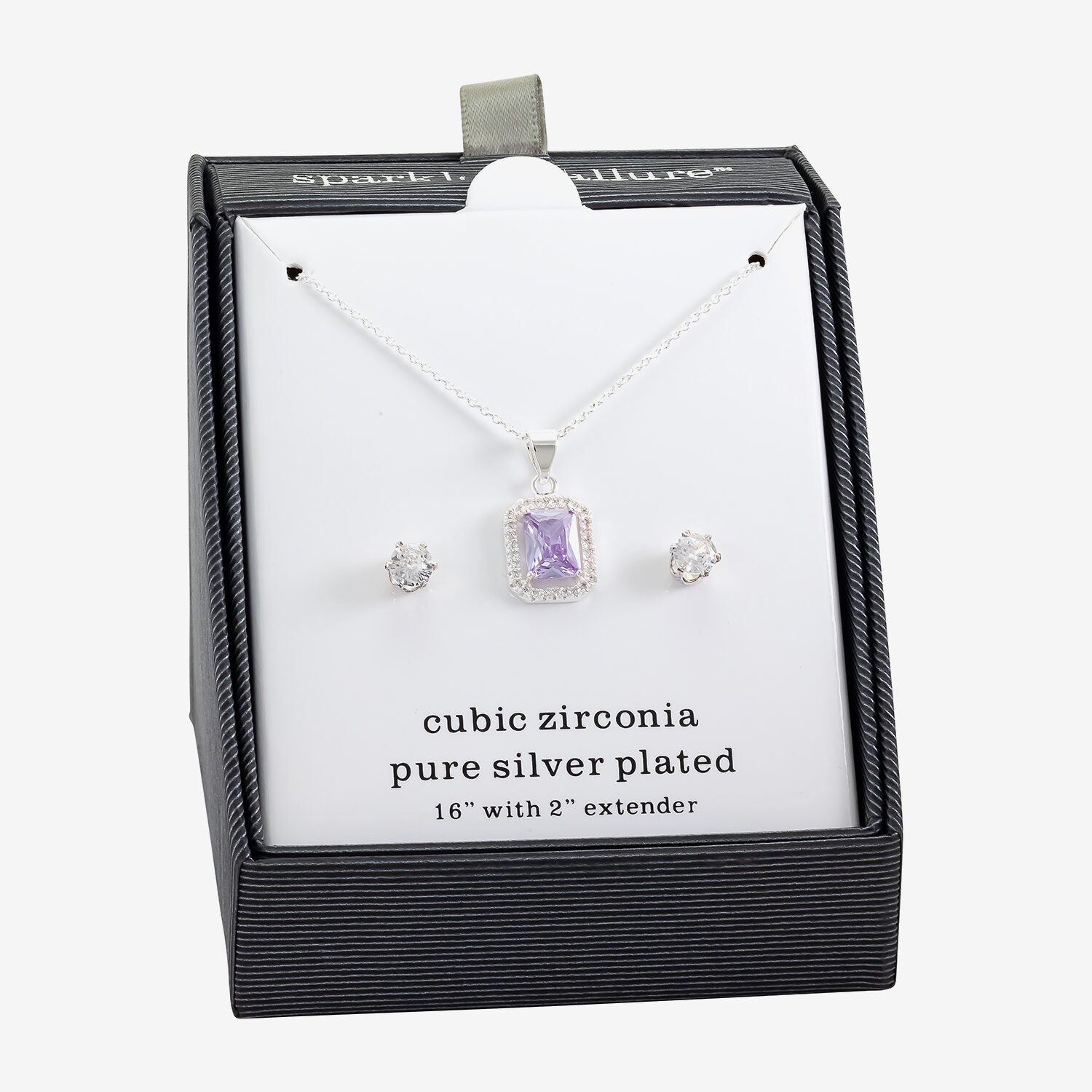 Sparkle Allure Halo Womens Purple Cubic Zirconia Pure Silver Over Brass 2-pc. Jewelry Set