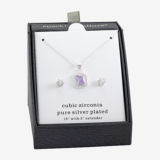 Sparkle Allure Halo Womens Purple Cubic Zirconia Pure Silver Over Brass 2-pc. Jewelry Set