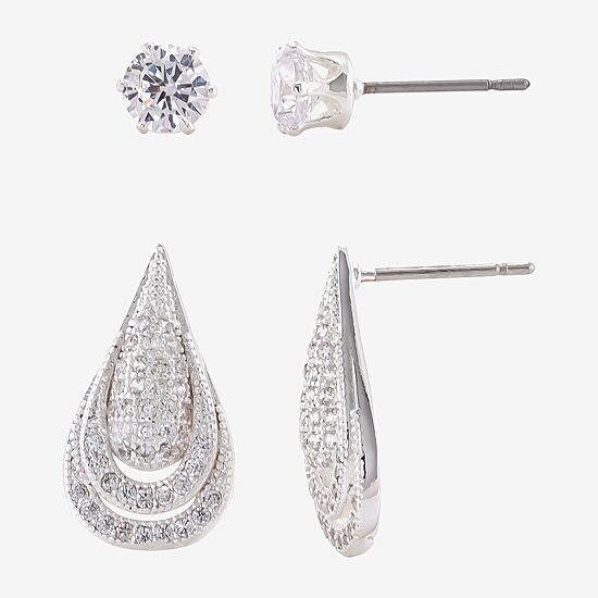 Sparkle Allure Womens Cubic Zirconia 2 Pair Earring Set