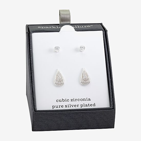 Sparkle Allure Womens Cubic Zirconia 2 Pair Earring Set