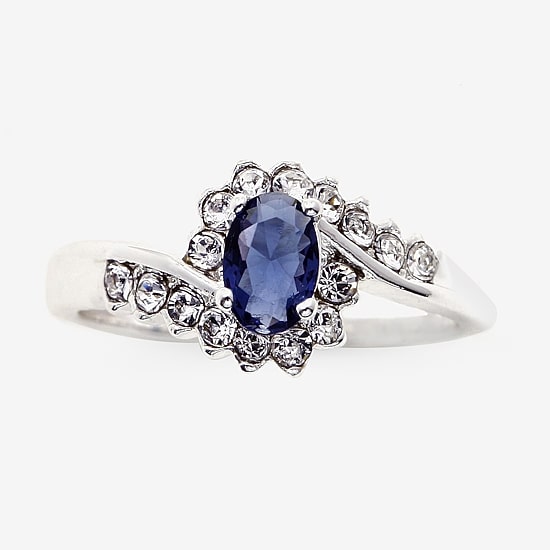 Sparkle Allure Womens Blue Crystal Pure Silver Over Brass Oval Bypass  Engagement Ring