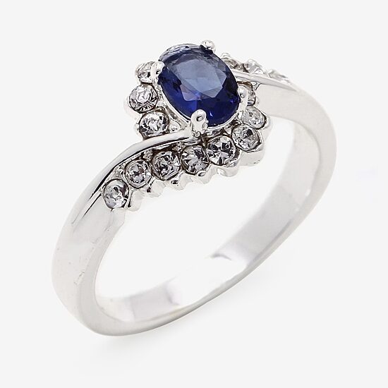 Sparkle Allure Womens Blue Crystal Pure Silver Over Brass Oval Bypass  Engagement Ring
