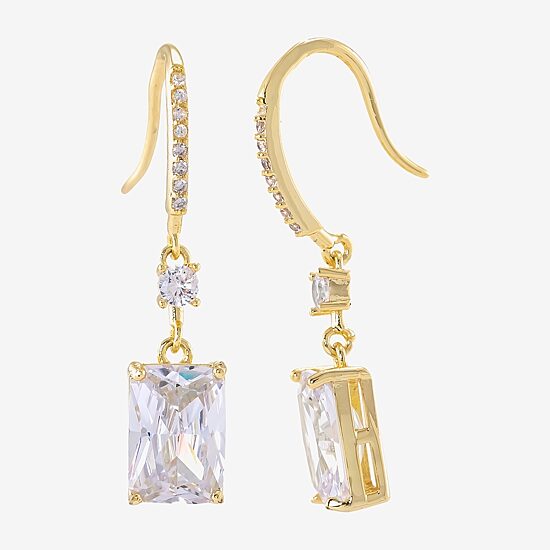 Sparkle Allure Womens Cubic Zirconia 14K Gold Over Brass Drop Earrings