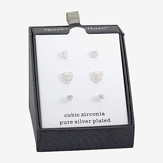 Sparkle Allure Womens Cubic Zirconia Heart 3 Pair Earring Set