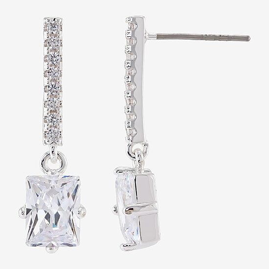 Sparkle Allure Womens Cubic Zirconia Pure Silver Over Brass Bar Drop Earrings