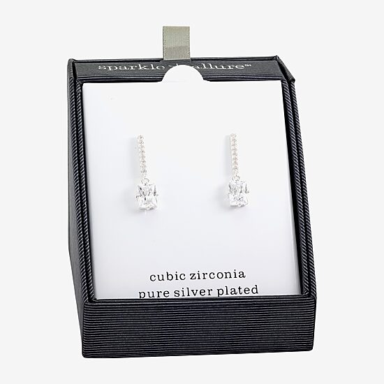 Sparkle Allure Womens Cubic Zirconia Pure Silver Over Brass Bar Drop Earrings