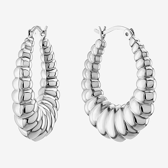 Croissant Womens Sterling Silver 29.5mm Hoop Earrings