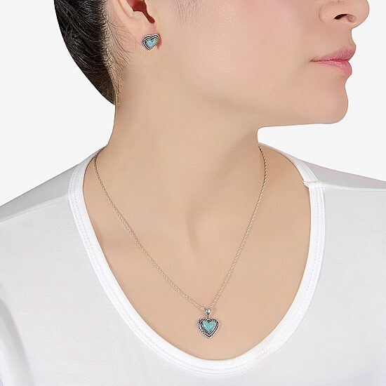 Womens Enhanced Blue Turquoise Sterling Silver Heart 2-pc. Jewelry Set