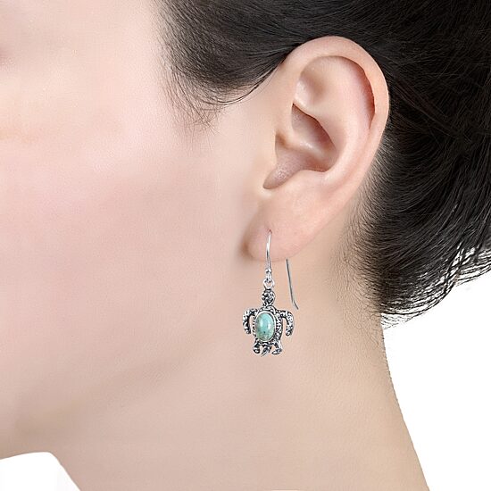 Womens Enhanced Blue Turquoise Sterling Silver Drop Earrings
