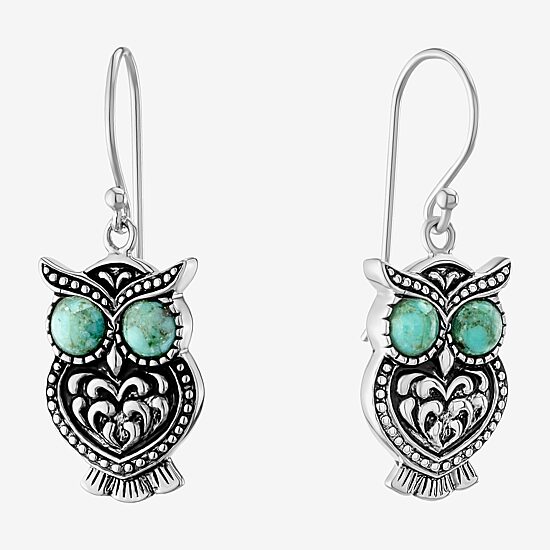 Womens Enhanced Blue Turquoise Sterling Silver Drop Earrings