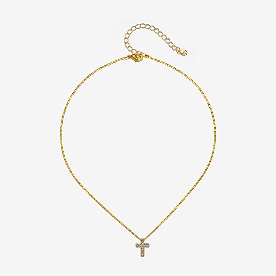 Bijoux Bar Delicates Gold Tone Womens Glass Cross 16 Inch Pendant Necklace