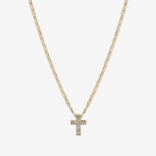 Bijoux Bar Delicates Gold Tone Womens Glass Cross 16 Inch Pendant Necklace