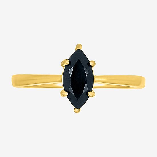 Womens Genuine Black Onyx 10K Gold Sterling Silver Marquise Cocktail Ring