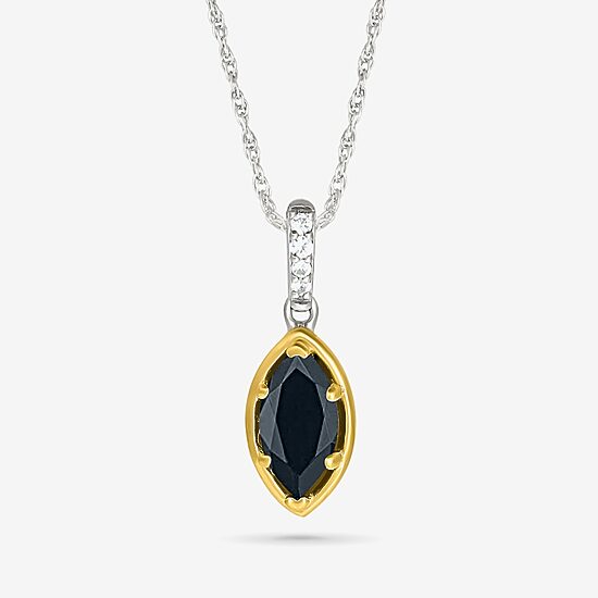 Womens Genuine Black Onyx 10K Gold Sterling Silver 18 Inch Pendant Necklace