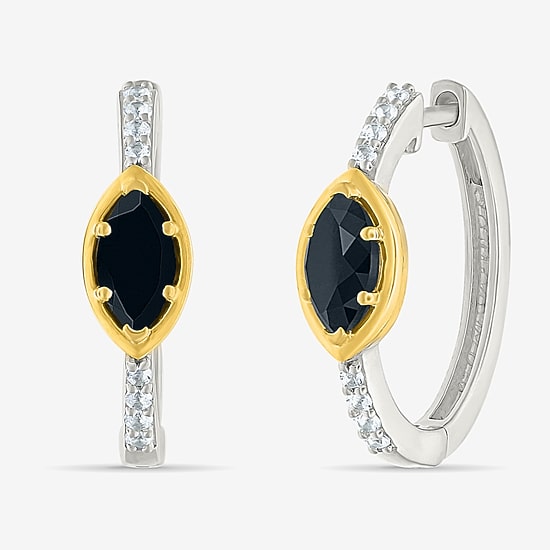 Womens Genuine Black Onyx 10K Gold Sterling Silver 20.5mm Marquise Hoop Earrings